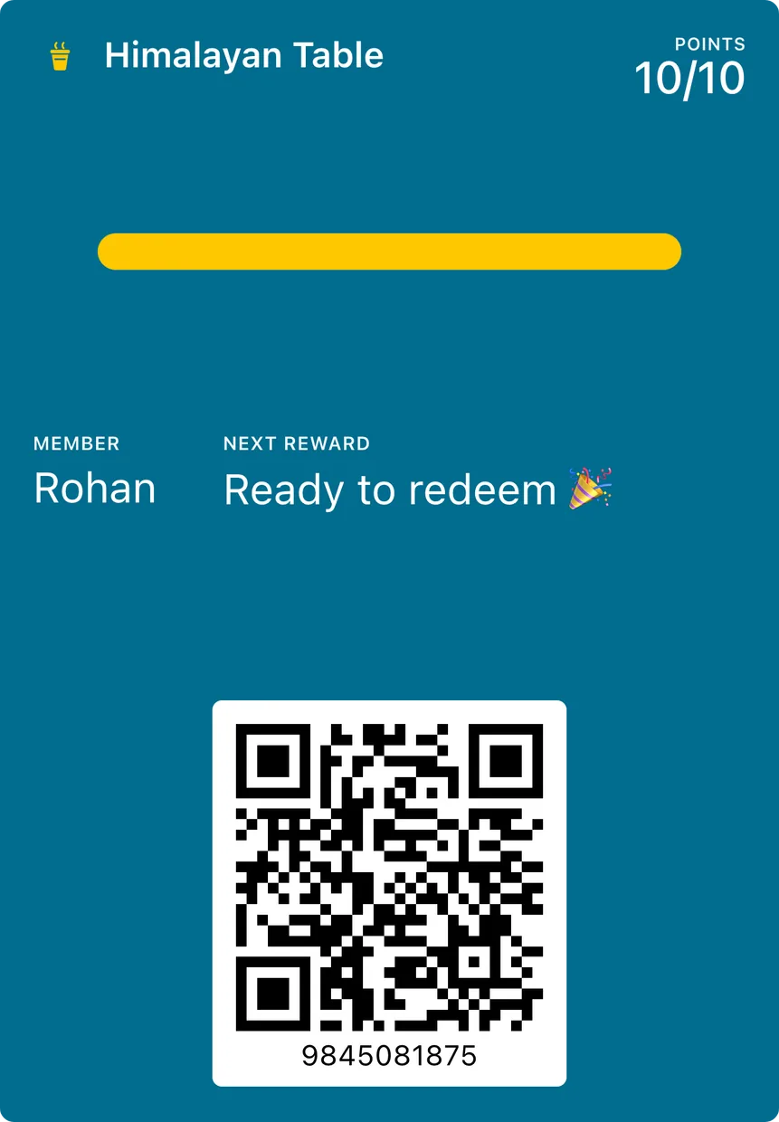 Demo loyalty card with points and a QR code